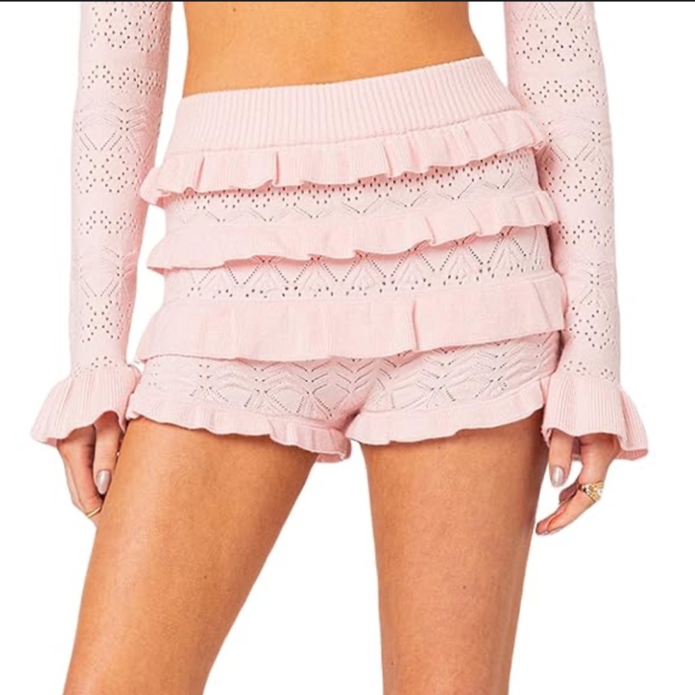 Edikted Light Pink Knit Shorts